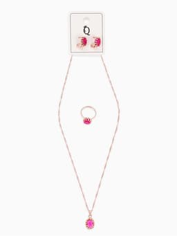 Гарнитур 3 предмета: серьги, кулон, кольцо безразмерное «Эдель», овал, ярко-розовые в золоте, 45 см