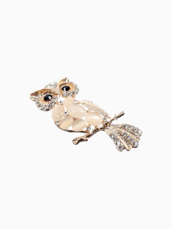 Брошь «Сова», белая в золоте