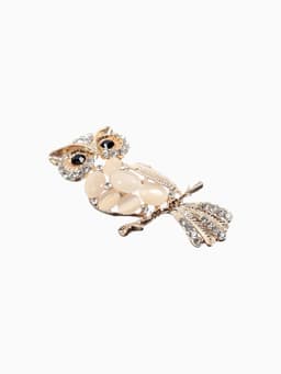 Брошь «Сова», белая в золоте