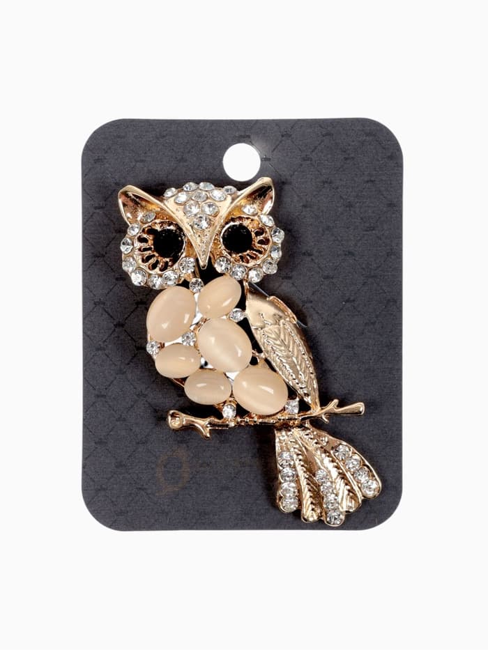 Брошь «Сова», белая в золоте