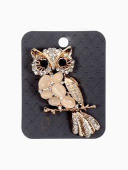 Брошь «Сова», белая в золоте