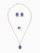 Гарнитур 3 предмета: серьги, кулон, кольцо безразмерное «Эдель», ажурный овал, син в золоте, 45 см