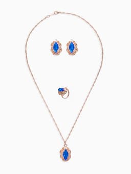 Гарнитур 3 предмета: серьги, кулон, кольцо безразмерное «Эдель», ажурный овал, син в золоте, 45 см