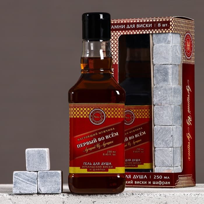 Подарочный набор «Первый во всём», гель для душа виски 250 мл и камни для виски, Чистое счастье