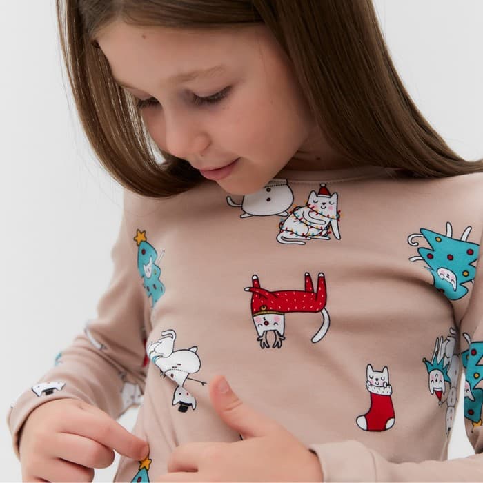 Пижама для девочки, цвет бежевый, рост 116-122