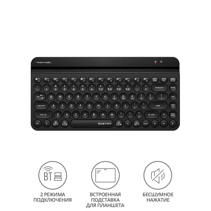 Клавиатура беспроводная A4Tech Fstyler FBK30, Bluetooth, 2.4 ГГц, USB, slim, мультимедийная, чёрная