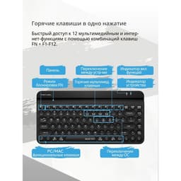 Клавиатура беспроводная A4Tech Fstyler FBK30, Bluetooth, 2.4 ГГц, USB, slim, мультимедийная, чёрная