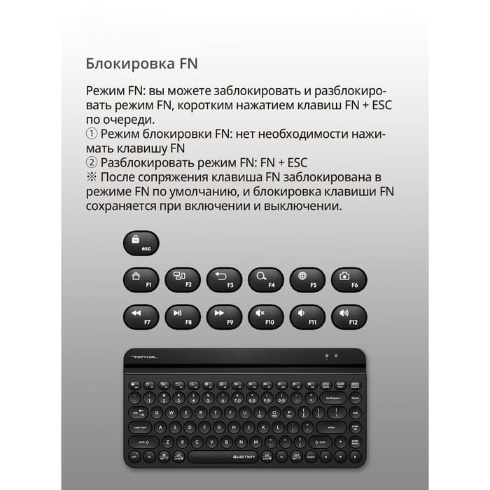 Клавиатура беспроводная A4Tech Fstyler FBK30, Bluetooth, 2.4 ГГц, USB, slim, мультимедийная, чёрная
