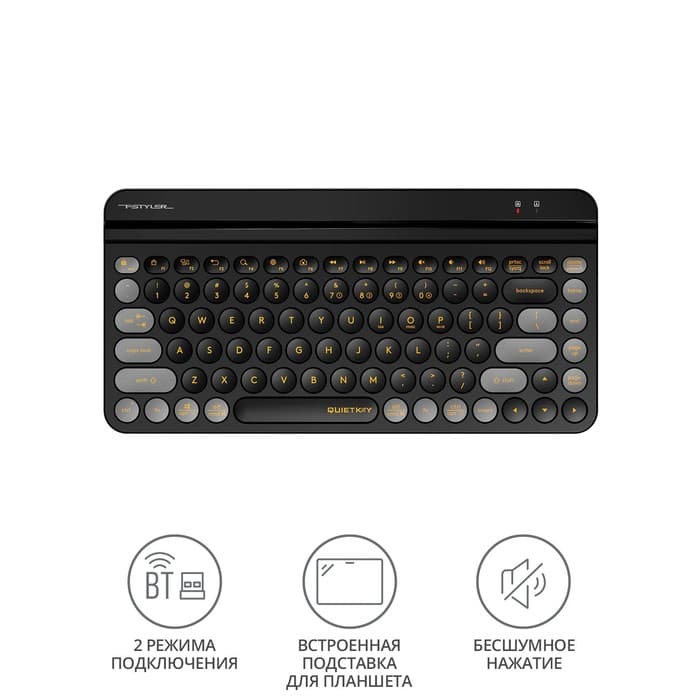 Клавиатура беспроводная A4Tech Fstyler FBK30, Bluetooth, 2.4 ГГц, USB, slim, мультимедийная, чёрно-серая