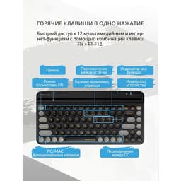 Клавиатура беспроводная A4Tech Fstyler FBK30, Bluetooth, 2.4 ГГц, USB, slim, мультимедийная, чёрно-серая