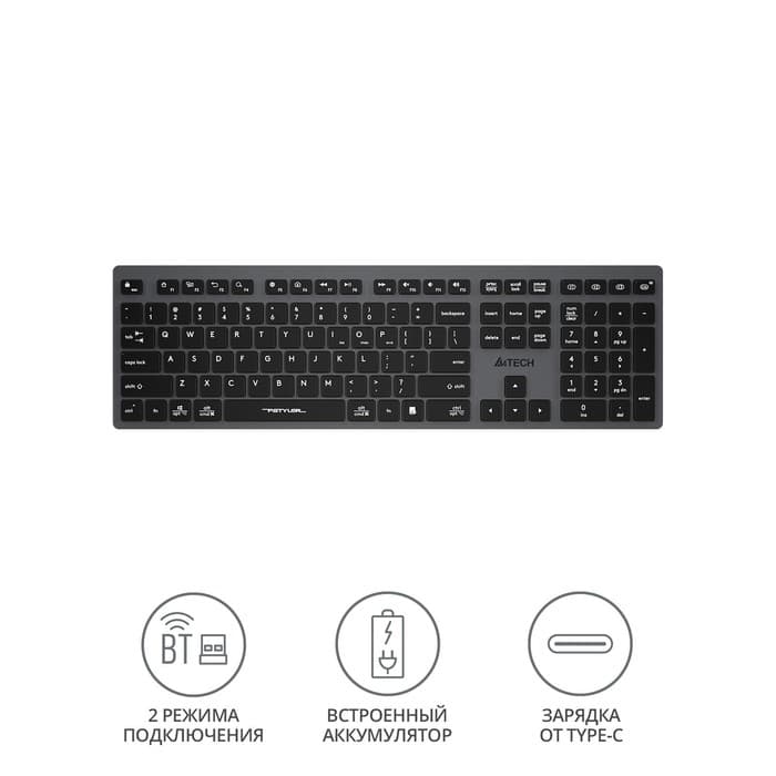 Клавиатура беспроводная A4Tech Fstyler FBX50C, Bluetooth, 2.4 ГГц, USB, slim, мультимедийная, серая