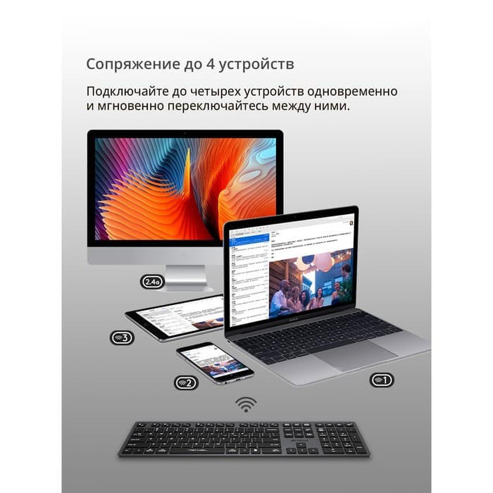 Клавиатура беспроводная A4Tech Fstyler FBX50C, Bluetooth, 2.4 ГГц, USB, slim, мультимедийная, серая