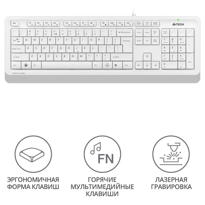 Клавиатура проводная A4Tech Fstyler FK10, USB, бело-серая