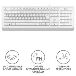 Клавиатура проводная A4Tech Fstyler FK10, USB, бело-серая