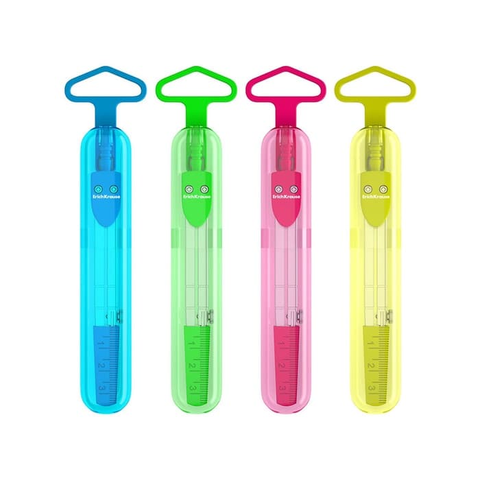 Циркуль металлический Erich Krause. S-Cool, 120 мм, максимальный радиус 18 см, пластиковый чехол, колпачок с линейкой, МИКС