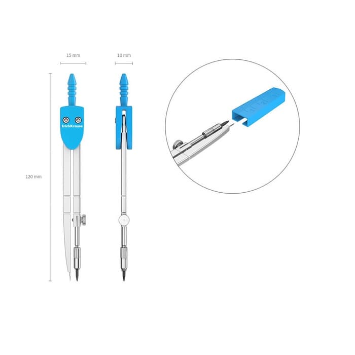 Циркуль металлический Erich Krause. S-Cool, 120 мм, максимальный радиус 18 см, пластиковый чехол, колпачок с линейкой, МИКС