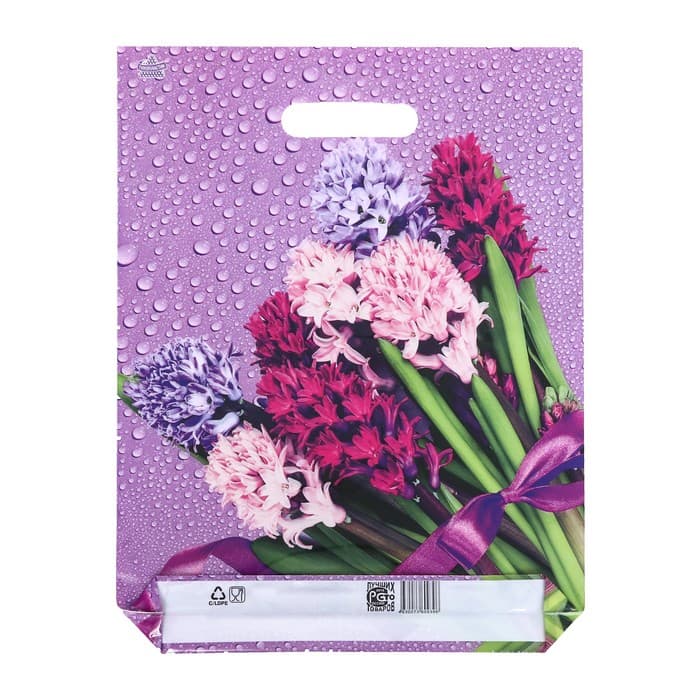 Пакет "Нежные гиацинты", полиэтиленовый с вырубной ручкой, 31х40 см, 60 мкм