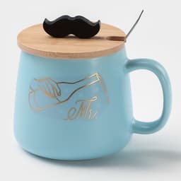 Кружка с ложкой «Мистер», 380 мл, керамика, голубая