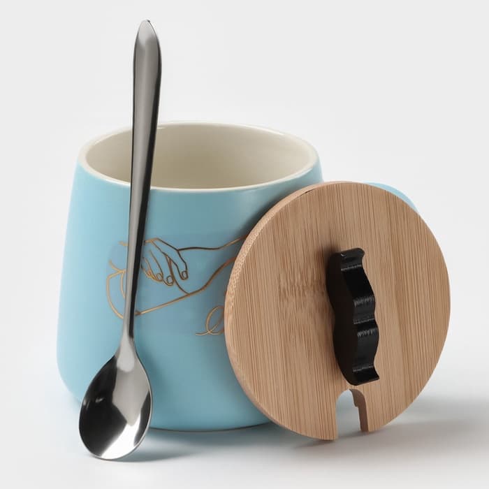 Кружка с ложкой «Мистер», 380 мл, керамика, голубая