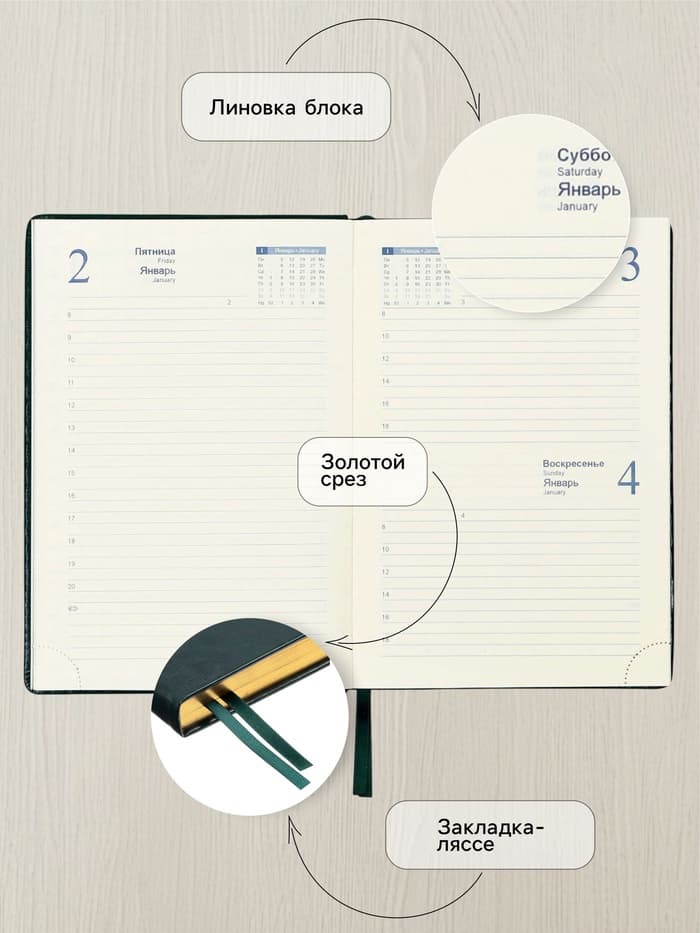 Ежедневник датированный Calligrata, А5, 2026, твёрдая обложка из искусственной кожи «Небраска», 168 листов, зелёный