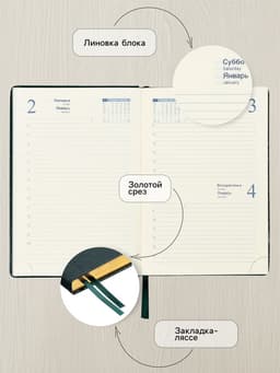 Ежедневник датированный Calligrata, А5, 2026, твёрдая обложка из искусственной кожи «Небраска», 168 листов, зелёный