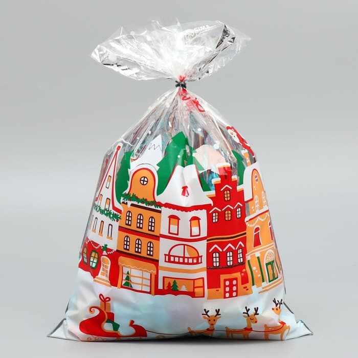 Пакет подарочный новогодний пластиковый «С праздником», 20×30 см