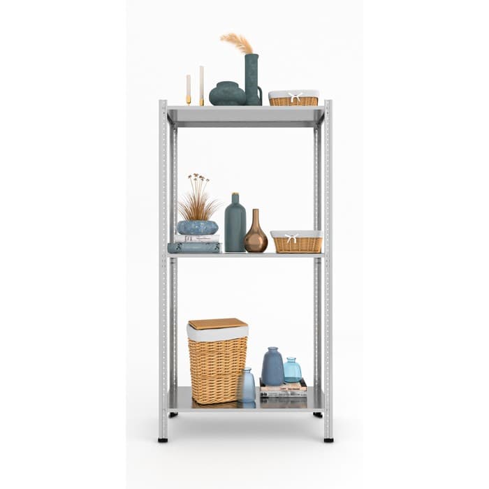 Стеллаж металлический для склада Everest Lite-50, 3 полки, оцинкованный, 150×75×30 см, серый