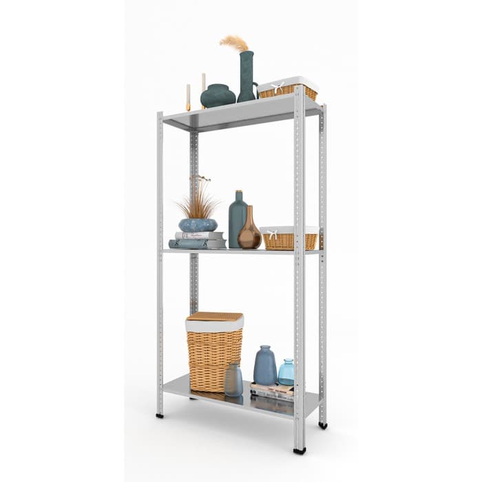 Стеллаж металлический для склада Everest Lite-50, 3 полки, оцинкованный, 150×75×30 см, серый
