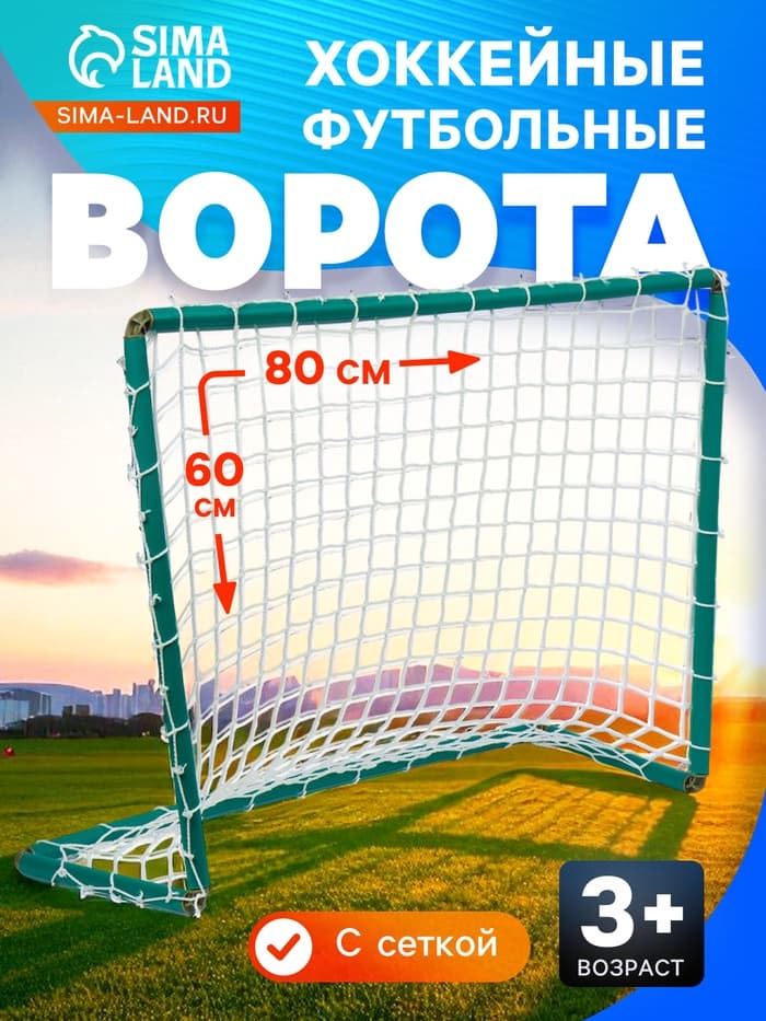 Ворота хоккейные, футбольные, с сеткой, 80×60 см