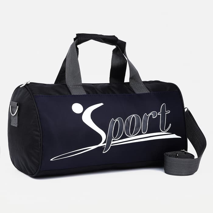 Сумка спортивная на молнии, длинный ремень, маленький размер, с принтом, чёрная/синяя