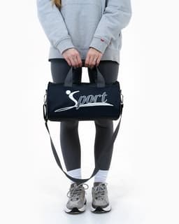 Сумка спортивная на молнии, длинный ремень, маленький размер, с принтом, чёрная/синяя