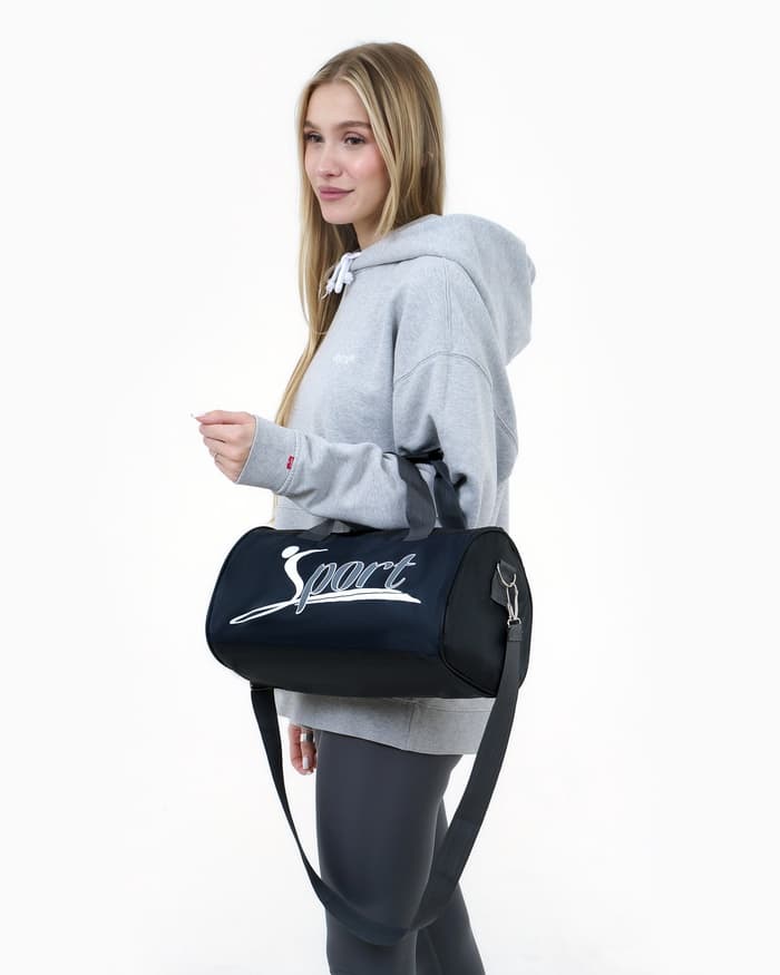 Сумка спортивная на молнии, длинный ремень, маленький размер, с принтом, чёрная/синяя