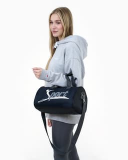 Сумка спортивная на молнии, длинный ремень, маленький размер, с принтом, чёрная/синяя