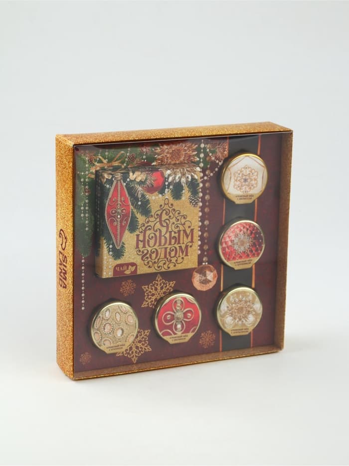 Подарочный набор новогодний «С новым годом»: чай чёрный (50 г), крем-мед (5 шт.×30 г)