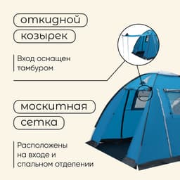Палатка туристическая 5-местная maclay MONTANA 5, 490×310×160 см, кемпинговая, двухслойная, с тамбуром, голубая