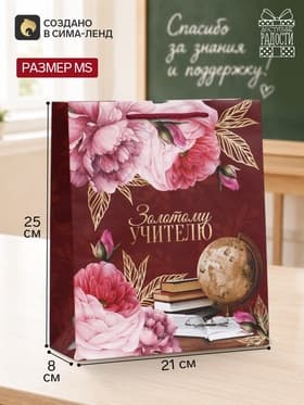 Пакет подарочный ламинированный, упаковка, «Золотому Учителю», ML 21×25×8 см