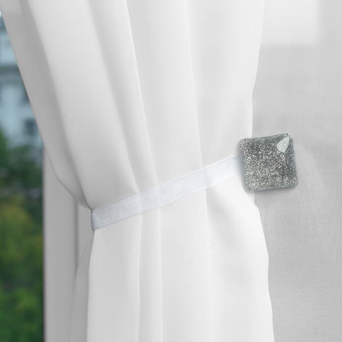 Подхват для штор «Квадрат с блёстками», 3.5×3.5 см, цвет серебряный