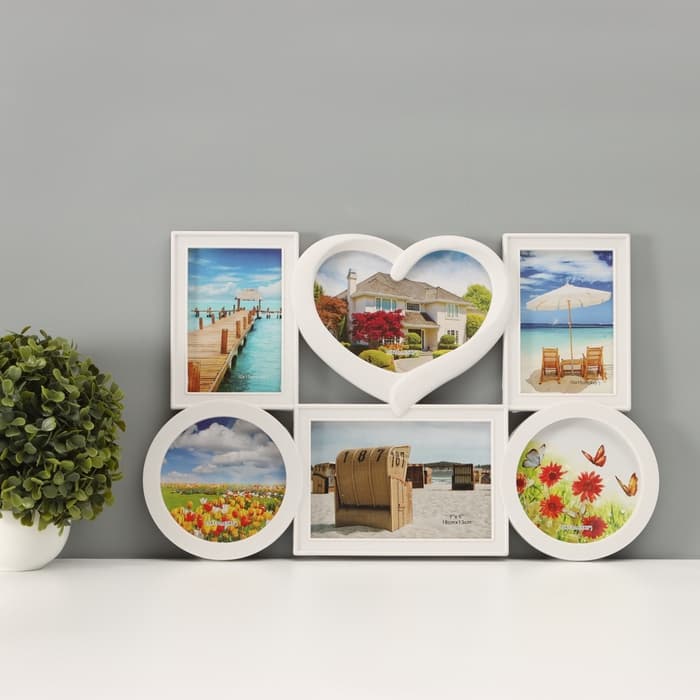 Фоторамка - коллаж на 6 фото 13×13 см 10×15 см 13×18 см «Семейная», белая, 46.5×29.5 см