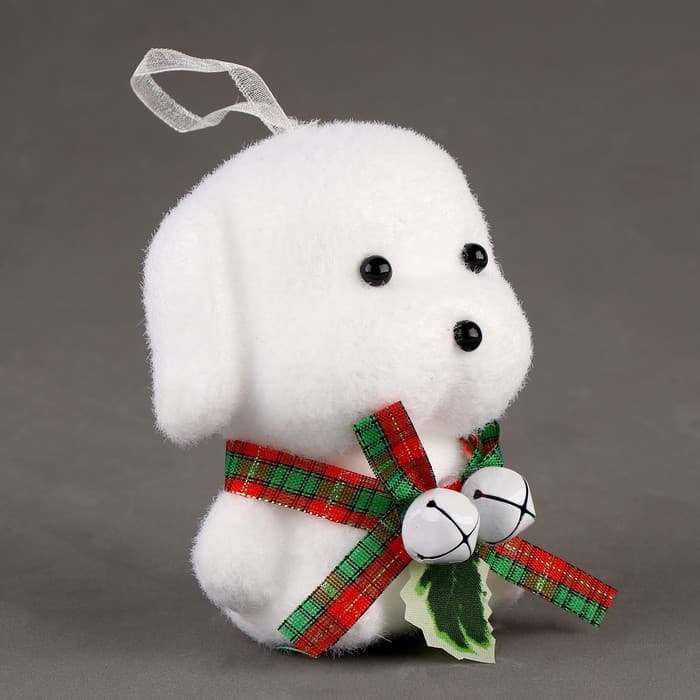 Ёлочная игрушка - подвеска из пенопласта «Собака» с колокольчиком, 9 см