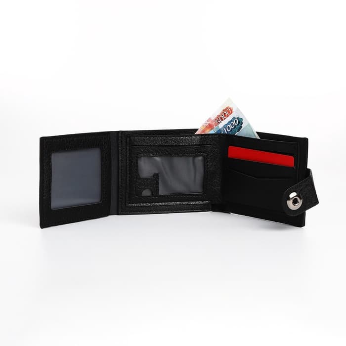Портмоне мужское, на магните, отдел для купюр, для карт, для монет, чёрное