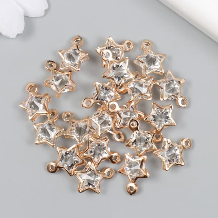 Декор для творчества металл "Звёздочка" золото, кристалл 0,6х1,1х1,1 см