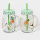 Кружки Доляна «Летняя прохлада»,450 мл, набор 2 шт.: 2 кружки с крышками и трубочками, стекло, прозрачные