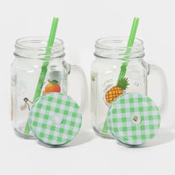 Кружки Доляна «Летняя прохлада»,450 мл, набор 2 шт.: 2 кружки с крышками и трубочками, стекло, прозрачные