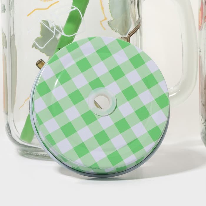 Кружки Доляна «Летняя прохлада»,450 мл, набор 2 шт.: 2 кружки с крышками и трубочками, стекло, прозрачные