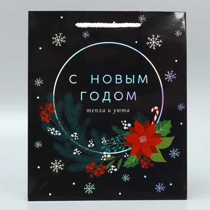 Пакет новогодний подарочный голографический «С Новым годом», ML 23×27×11.5 см