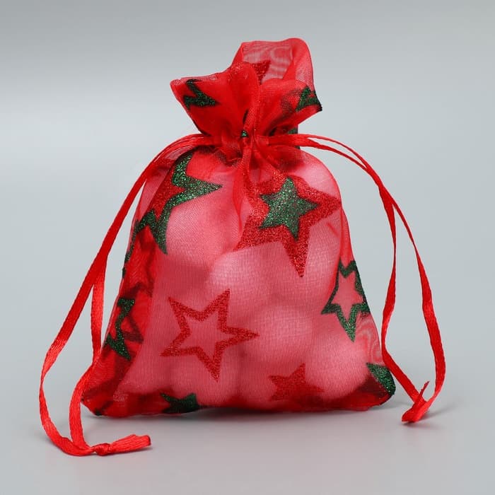 Мешочек подарочный новогодний органза «Звёздочки», 10×12 см ± 1.5 см