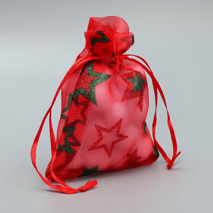 Мешочек подарочный новогодний органза «Звёздочки», 10×12 см ± 1.5 см