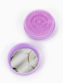 Расчёска массажная, круглая, складная, с зеркалом, d=7.5 см, в коробке, сиреневая