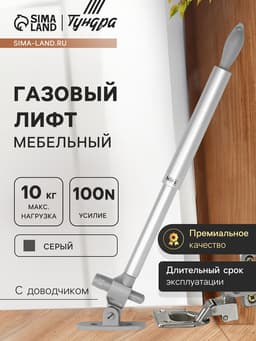 Газовый лифт ТУНДРА GG100GR, 100N, с доводчиком, серый