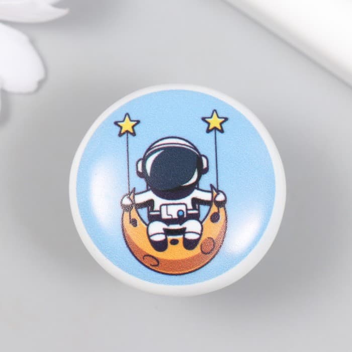 Фурнитура для шкатулки, ручка «Космонавт на качелях», керамика, металл, 3.8×3.8 см